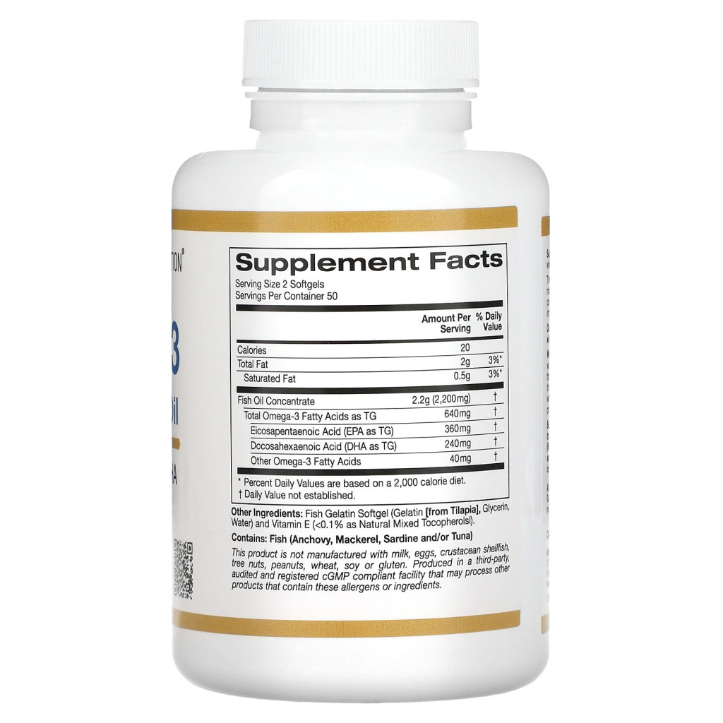 California Gold Nutrition, Omega-3 Premium Fish Oil, 100 Fish Gelatin Softgels (1,100 mg per Softgel) California Gold Nutrition, Omega-3 Premium Fish Oil, 100 Fish Gelatin Softgels (1,100 mg per Softgel)