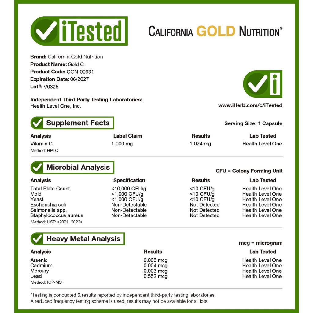 California Gold Nutrition, Gold Câ„¢, USP Grade Vitamin C, 1,000 mg, 60 Veggie Capsules California Gold Nutrition, Gold Câ„¢, USP Grade Vitamin C, 1,000 mg, 60 Veggie Capsules