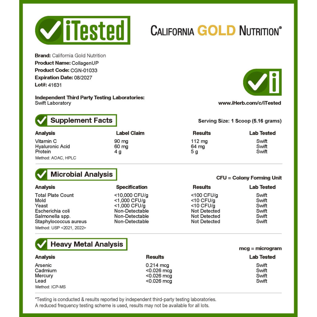 California Gold Nutrition, CollagenUP®, Hydrolyzed Marine Collagen Peptides with Hyaluronic Acid and Vitamin C, Unflavored, 7.26 oz (206 g) California Gold Nutrition, CollagenUP®, Hydrolyzed Marine Collagen Peptides with Hyaluronic Acid and Vitamin C, Unflavored, 7.26 oz (206 g)