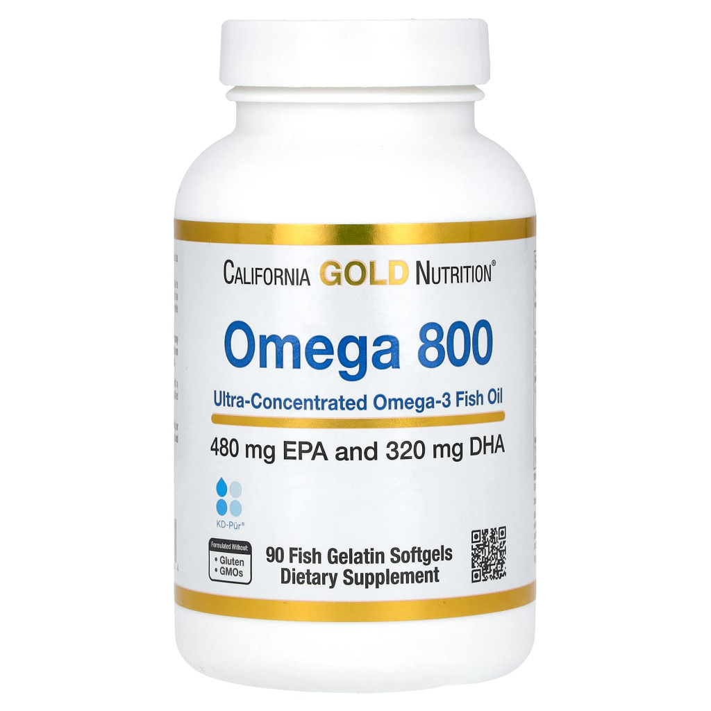 California Gold Nutrition, Omega 800 Ultra-Concentrated Omega-3 Fish Oil, kd-pur Triglyceride Form, 90 Fish Gelatin Softgels (1,000 mg Per Softgel) California Gold Nutrition, Omega 800 Ultra-Concentrated Omega-3 Fish Oil, kd-pur Triglyceride Form, 90 Fish Gelatin Softgels (1,000 mg Per Softgel)