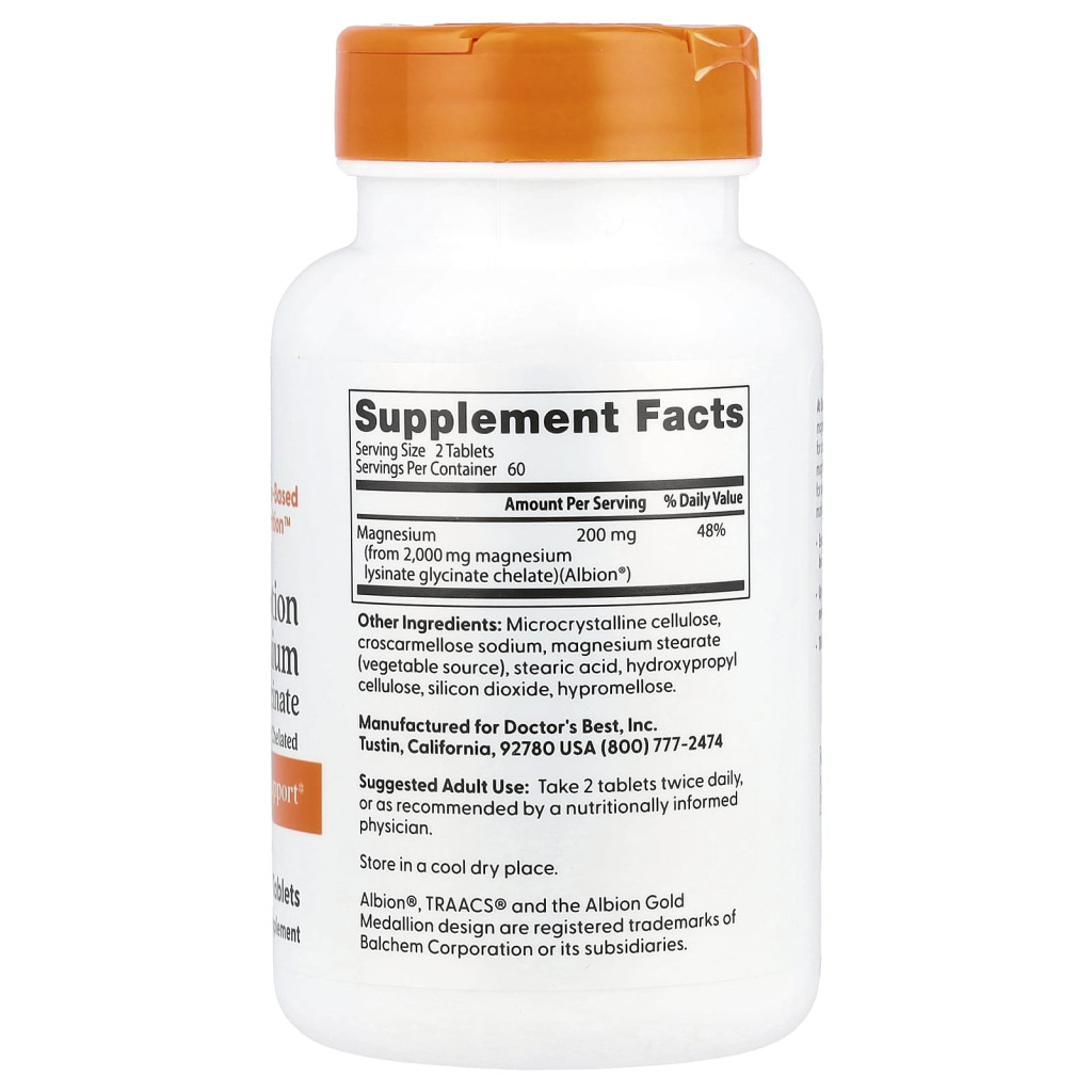 Doctor's Best, High Absorption Magnesium, 120 Tablets, (100 mg per Tablet) Doctor's Best, High Absorption Magnesium, 120 Tablets, (100 mg per Tablet)
