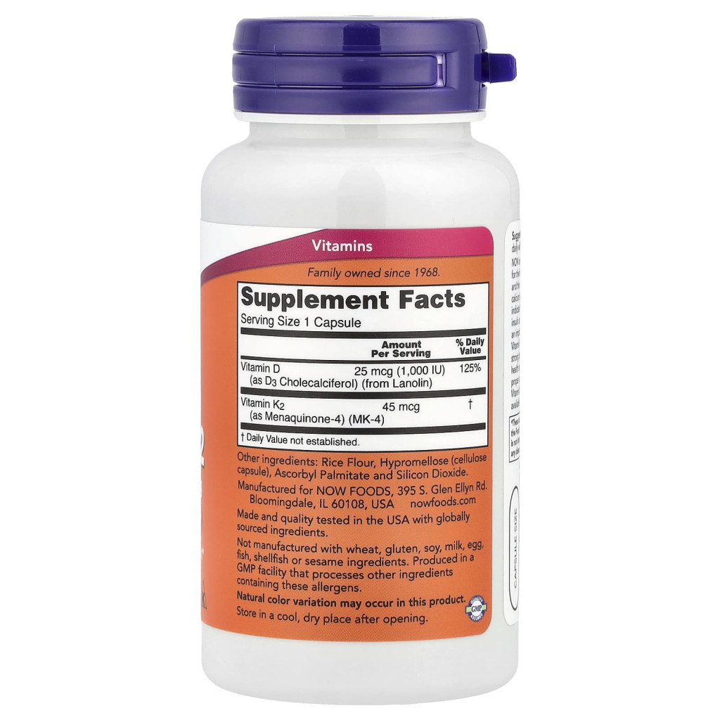NOW Foods, Vitamin D-3 & K-2, 120 Capsules NOW Foods, Vitamin D-3 & K-2, 120 Capsules