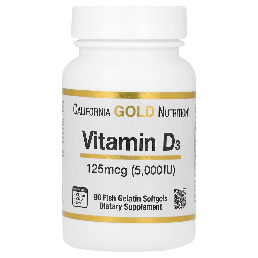 California Gold Nutrition, Vitamin D3, 125 mcg (5,000 IU), 90 Fish Gelatin Softgels California Gold Nutrition, Vitamin D3, 125 mcg (5,000 IU), 90 Fish Gelatin Softgels