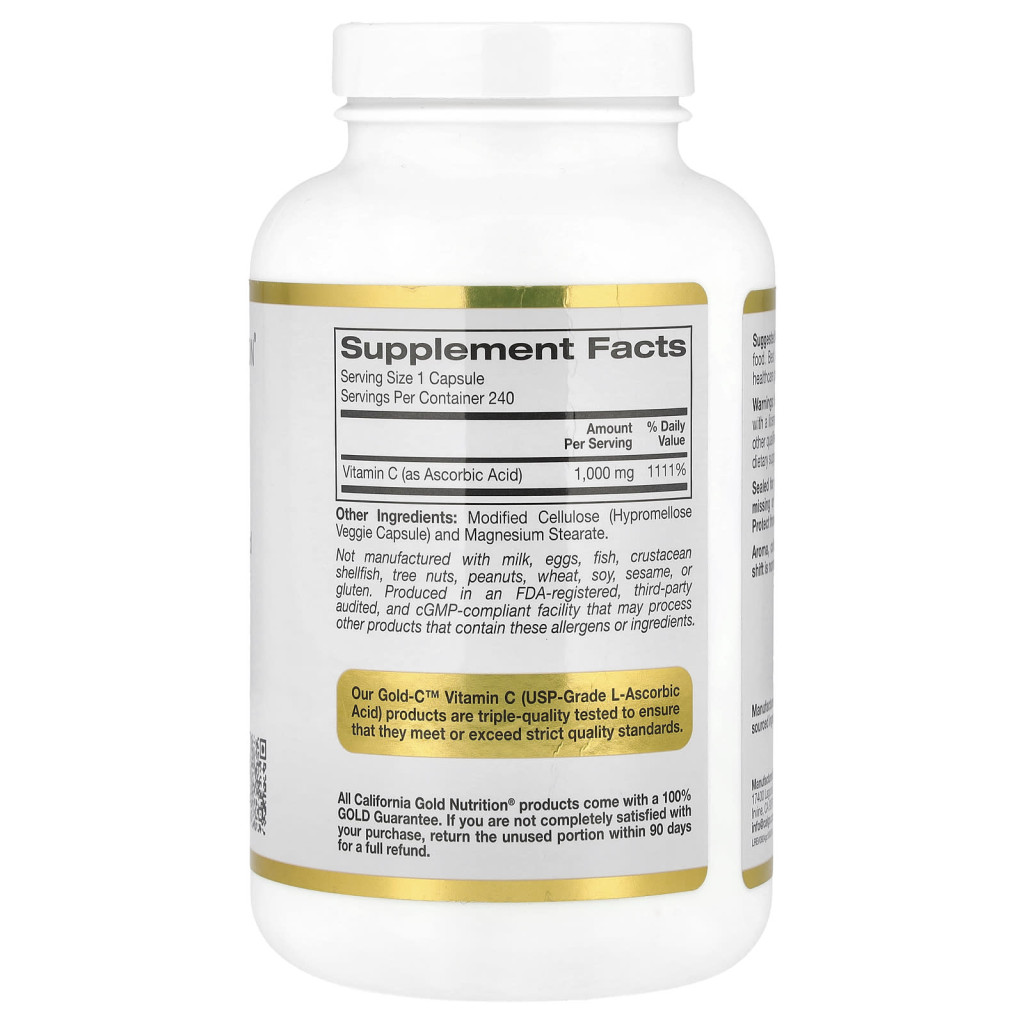 California Gold Nutrition, Gold Câ„¢, USP Grade Vitamin C, 1,000 mg, 240 Veggie Capsules California Gold Nutrition, Gold Câ„¢, USP Grade Vitamin C, 1,000 mg, 240 Veggie Capsules