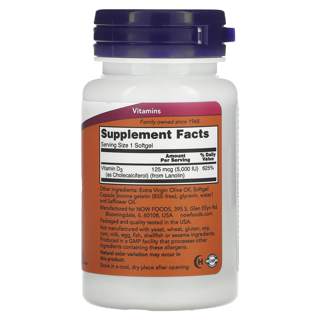 NOW Foods, Vitamin D-3, High Potency, 5,000 IU, 120 Softgels NOW Foods, Vitamin D-3, High Potency, 5,000 IU, 120 Softgels