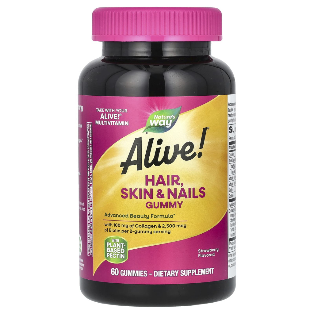 Nature's Way, Alive! Hair, Skin & Nails Gummies, Strawberry, 60 Gummies Nature's Way, Alive! Hair, Skin & Nails Gummies, Strawberry, 60 Gummies