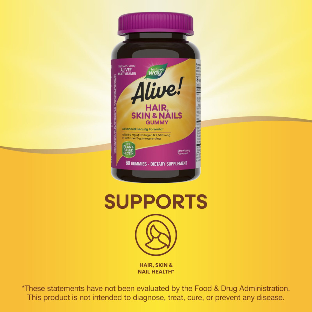 Nature's Way, Alive! Hair, Skin & Nails Gummies, Strawberry, 60 Gummies Nature's Way, Alive! Hair, Skin & Nails Gummies, Strawberry, 60 Gummies