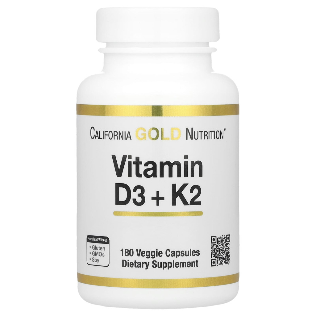 California Gold Nutrition, Vitamin D3 + K2 as MK-7, 180 Veggie Capsules California Gold Nutrition, Vitamin D3 + K2 as MK-7, 180 Veggie Capsules