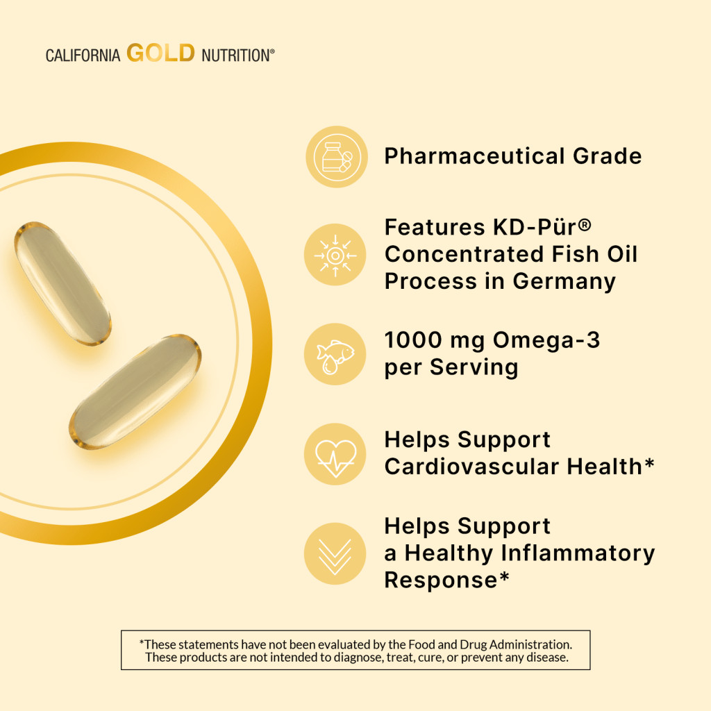 California Gold Nutrition, Omega 800 Ultra-Concentrated Omega-3 Fish Oil, kd-pur Triglyceride Form, 30 Fish Gelatin Softgels (1,000 mg Per Softgel) California Gold Nutrition, Omega 800 Ultra-Concentrated Omega-3 Fish Oil, kd-pur Triglyceride Form, 30 Fish Gelatin Softgels (1,000 mg Per Softgel)