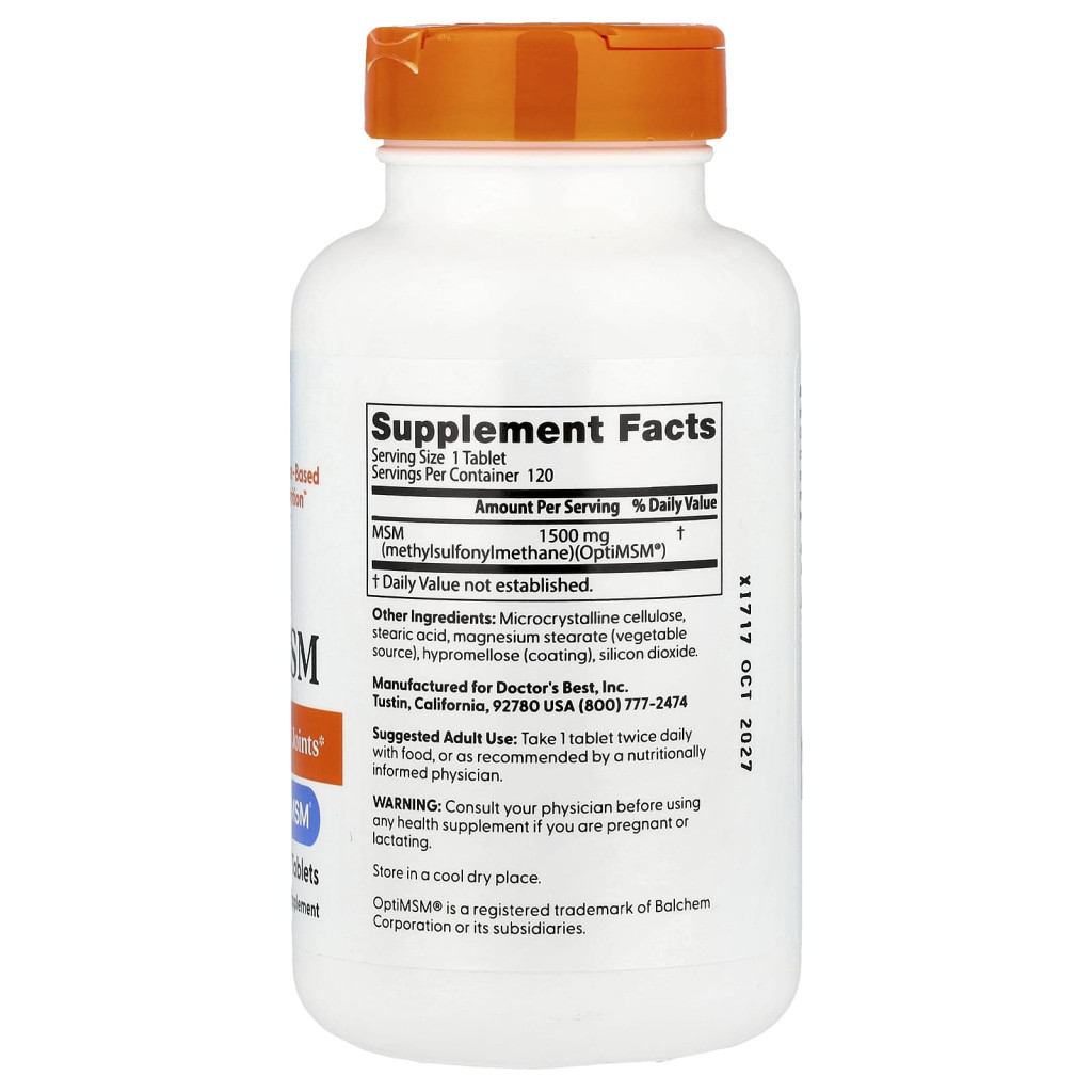 Doctor's Best, MSM with OptiMSM®, 1,500 mg, 120 Tablets Doctor's Best, MSM with OptiMSM®, 1,500 mg, 120 Tablets